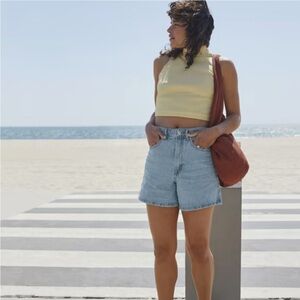 Everlane A-Line Denim Women's Hi rise Shorts Powder Blue Size 27 Organic Cotton